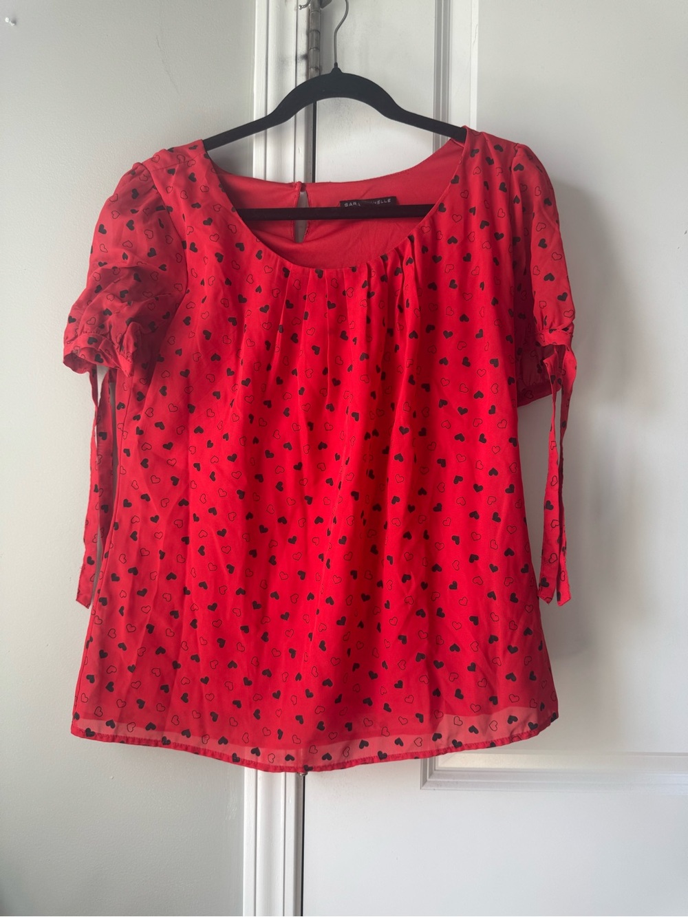 Sara Michelle medium red blouse with hearts top